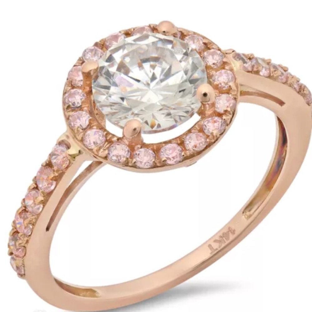 2.60 Ct Round Halo Solid 14K Rose Gold Ring